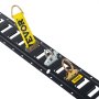 black e track with yellow VEVOR straps and sturdy metal tie-down rings for secure cargo management.