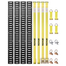 VEVOR E Track Tie-Down Rail Kit, 18PCS 152.4 cm E-Tracks Set Includes 4 Steel Rails & 2 Single Slot & 6 O Rings & 4 Tie-Offs w/ D-Ring & 2 Ratchet Straps, Securing Accessories for Cargo Motorcycles Bikes