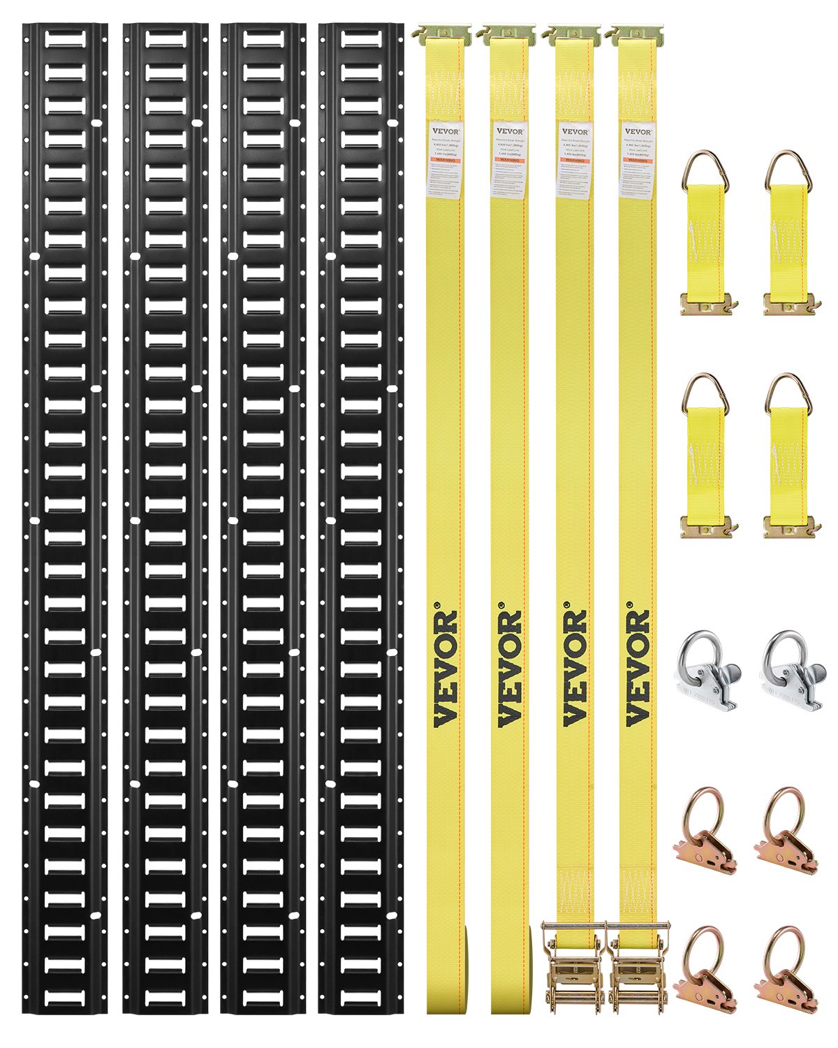 VEVOR E Track Tie-Down Rail Kit, 18PCS 5FT E-Tracks Set Includes 4 Steel Rails & 2 Single Slot & 6 O Rings & 4 Tie-Offs w/D-Ring & 2 Ratchet Straps, Securing Accessories for Cargo Motorcycles Bikes