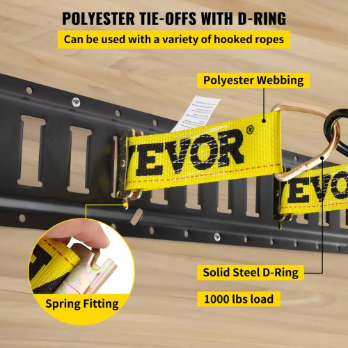 VEVOR E Track Tie-Down Rail Kit, 30PCS 5FT E-Tracks Set Includes 4 Steel Rails & 2 Single Slot & 8 O Rings & 8 Tie-Offs w/ D-Ring & 8 End Caps, Securing Accessories for Cargo, Motorcycles, and Bikes