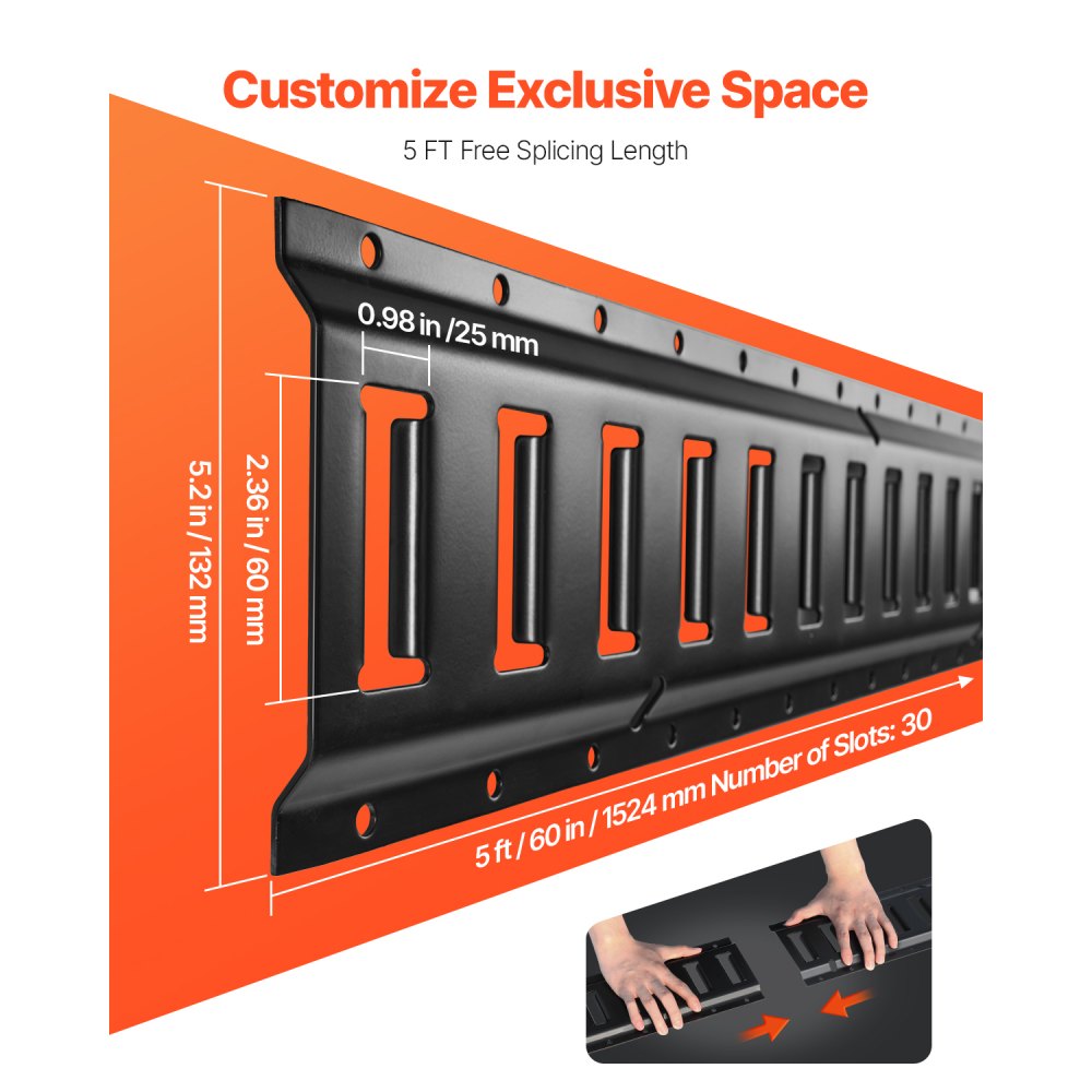 VEVOR E Track Tie-Down Rail Kit, 30PCS 1.52 m E-Tracks Set Includes 4 Steel Rails & 2 Single Slot & 8 O Rings & 8 Tie-Offs with D-Ring & 8 End Caps, Securing Accessories for Cargo, Motorcycles, Bikes