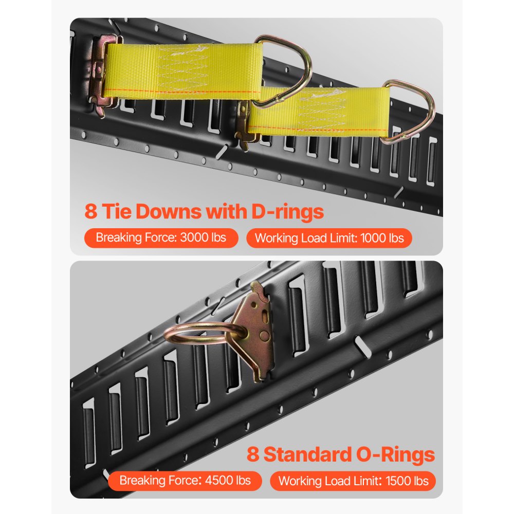 VEVOR E Track Tie-Down Rail Kit, 30PCS 152.4 cm E-Tracks Set Includes 4 Steel Rails & 2 Single Slot & 8 O Rings & 8 Tie-Offs w/ D-Ring & 8 End Caps, Securing Accessories for Cargo, Motorcycles, and Bikes