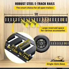 VEVOR E Track Tie-Down Rail Kit, 30PCS 5FT E-Tracks Set Includes 4 Steel Rails & 2 Single Slot & 8 O Rings & 8 Tie-Offs w/ D-Ring & 8 End Caps, Securing Accessories for Cargo, Motorcycles, and Bikes