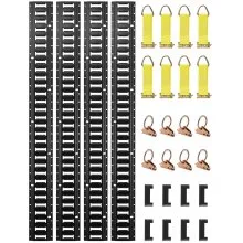 VEVOR E Track Tie-Down Rail Kit, 30PCS 152.4 cm E-Tracks Set Includes 4 Steel Rails & 2 Single Slot & 8 O Rings & 8 Tie-Offs w/ D-Ring & 8 End Caps, Securing Accessories for Cargo, Motorcycles, and Bikes