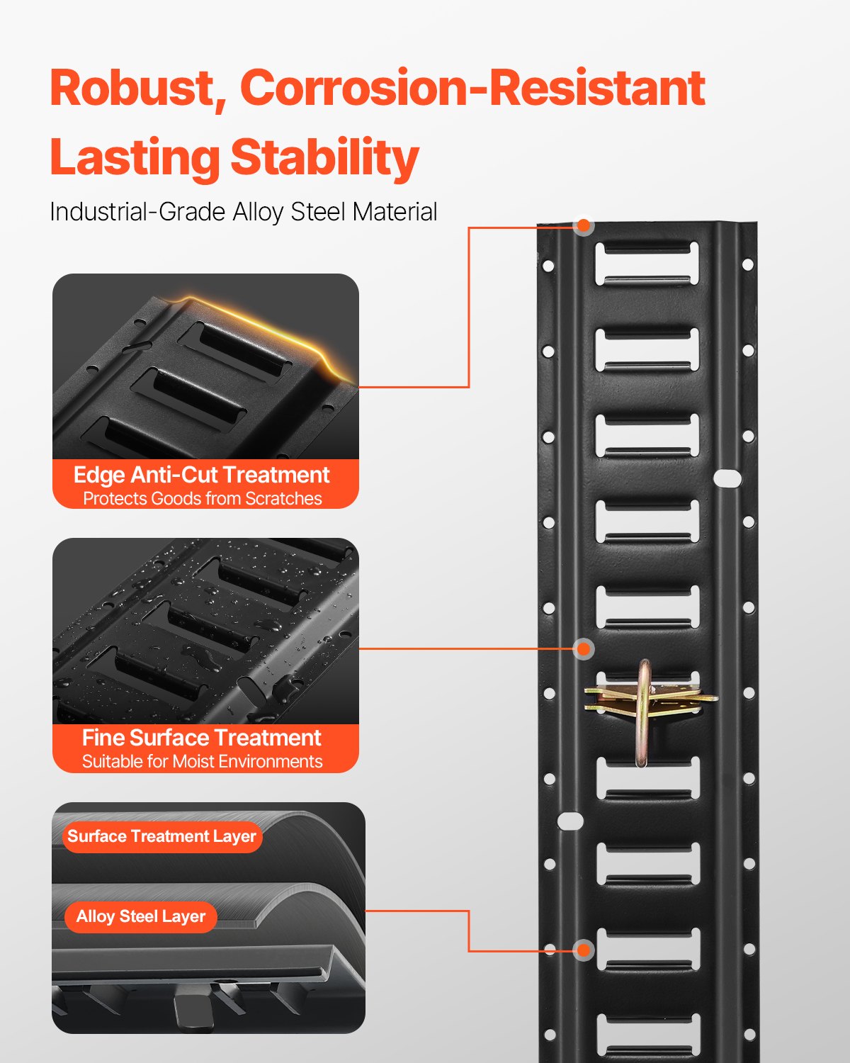 VEVOR E Track Tie-Down Rail Kit, 30PCS 152.4 cm E-Tracks Set Includes 4 Steel Rails & 2 Single Slot & 8 O Rings & 8 Tie-Offs w/ D-Ring & 8 End Caps, Securing Accessories for Cargo, Motorcycles, and Bikes