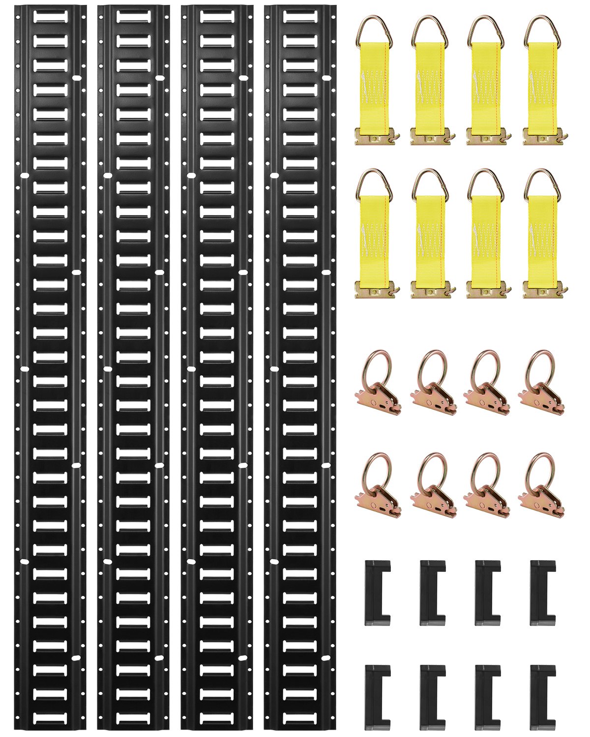 VEVOR E Track Tie-Down Rail Kit, 30PCS 152.4 cm E-Tracks Set Includes 4 Steel Rails & 2 Single Slot & 8 O Rings & 8 Tie-Offs w/ D-Ring & 8 End Caps, Securing Accessories for Cargo, Motorcycles, and Bikes