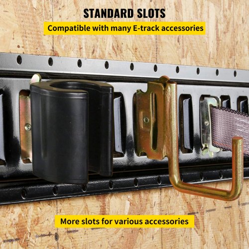 VEVOR E-Track Tie-Down Rail, 4PCS 5-FT Steel Rails w/ Standard 1"x2.5" Slots, Compatible with O and D Rings & Tie-Offs and Ratchet Straps & Hooked Chains, for Cargo and Heavy Equipment Securing