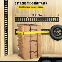 VEVOR E-Track Tie-Down Rail, 6PCS 5-FT Steel Rails w/Standard 1"x2.5" Slots, Compatible with O and D Rings & Tie-Offs and Ratchet Straps & Hooked Chains, for Cargo and Heavy Equipment Securing