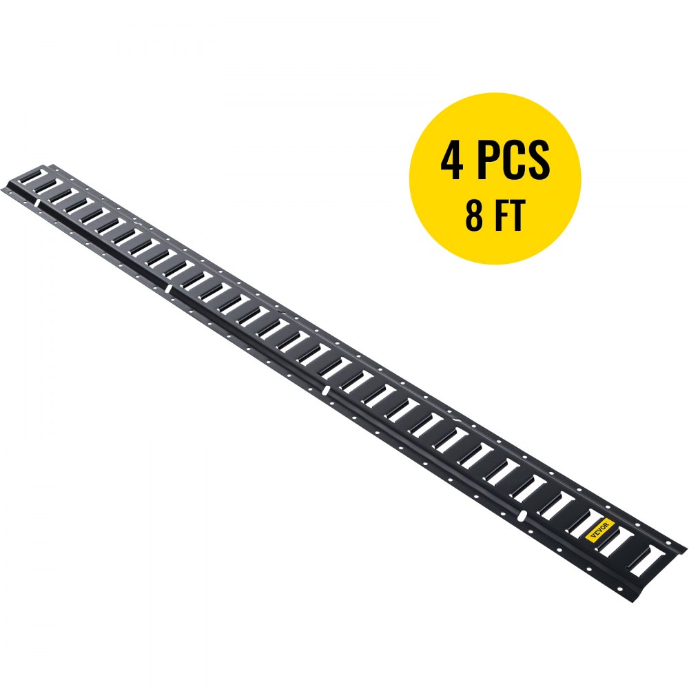 VEVOR E-Track Tie-Down Rail, 4 STK 8-FT stålskinner med standard 1"x2,5" slidser, Kompatibel med O- og D-ringe & Tie-Offs og skraldestropper og krogede kæder, til last- og tungt udstyrssikring