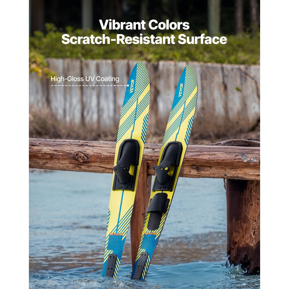 VEVOR Water Skis 170.2 cm / 67 inch, Water Ski with X-9 Adjustable Horseshoe Bindings & Padded Rear Toe Plate, High-gloss UV Coating Waterskis Combo for Adults Up to 136 kg