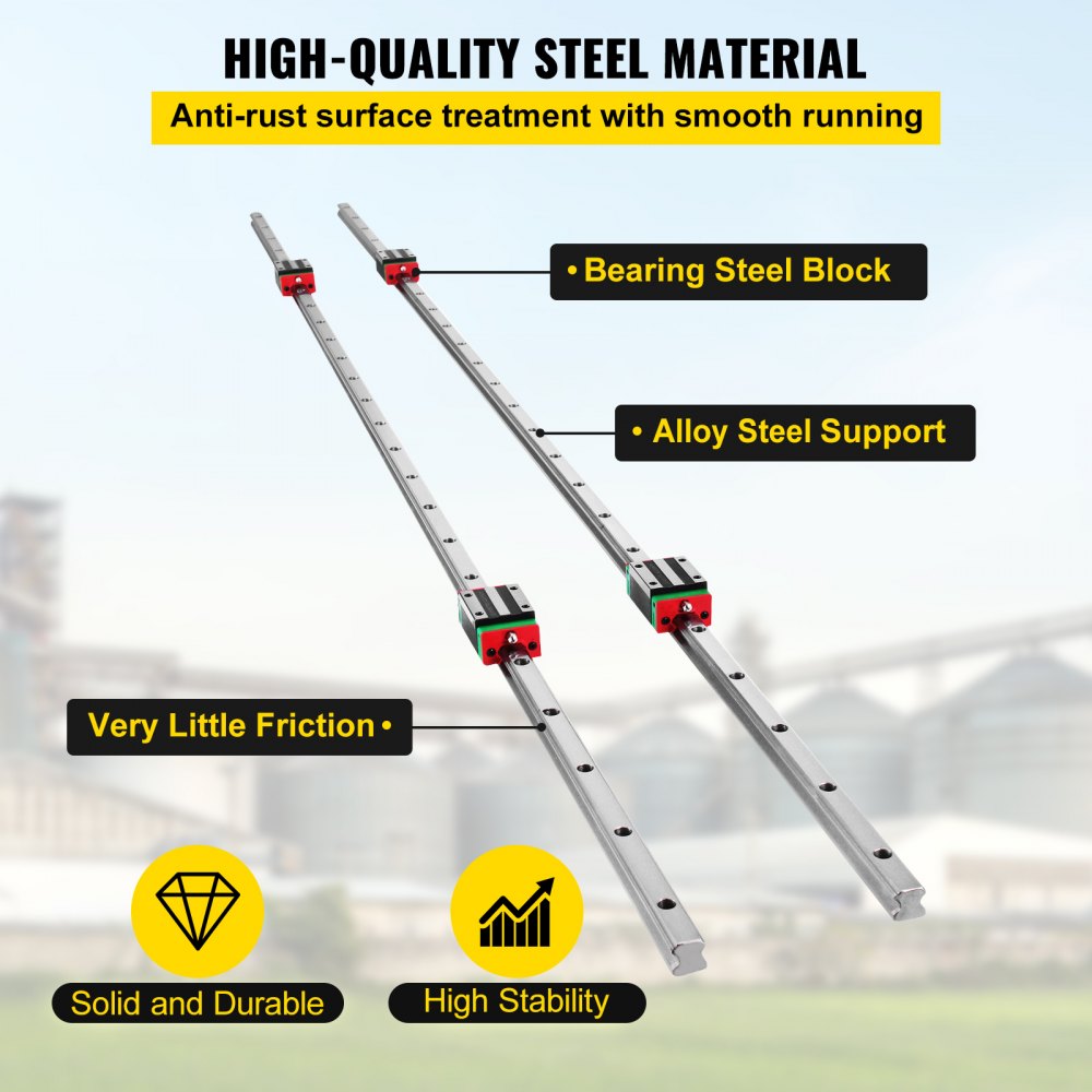 VEVOR linear rail hsr15 showcasing steel material, bearing block, and alloy support.