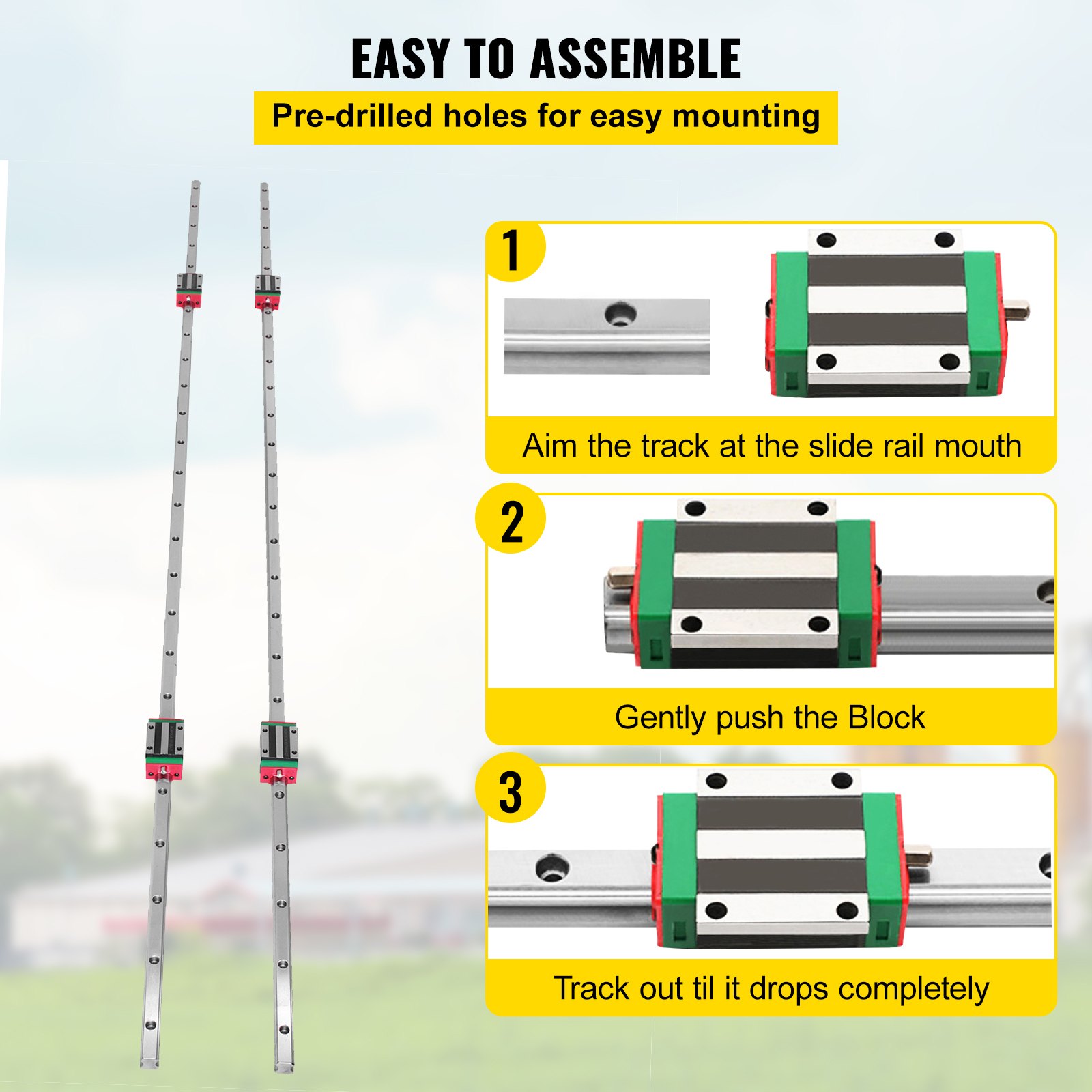 VEVOR linear rail hsr15 assembly guide with pre-drilled mounting holes.