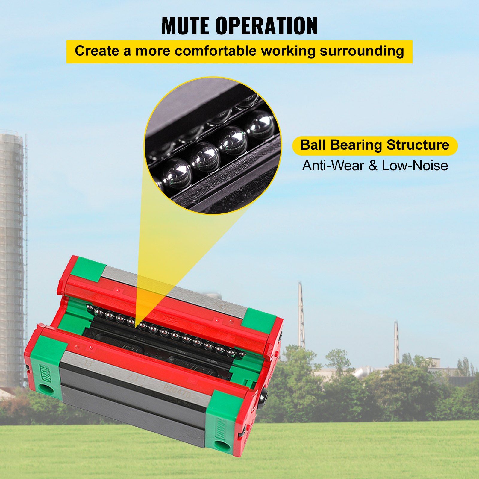 VEVOR linear rail hsr15 emphasizing mute operation with ball bearing structure.