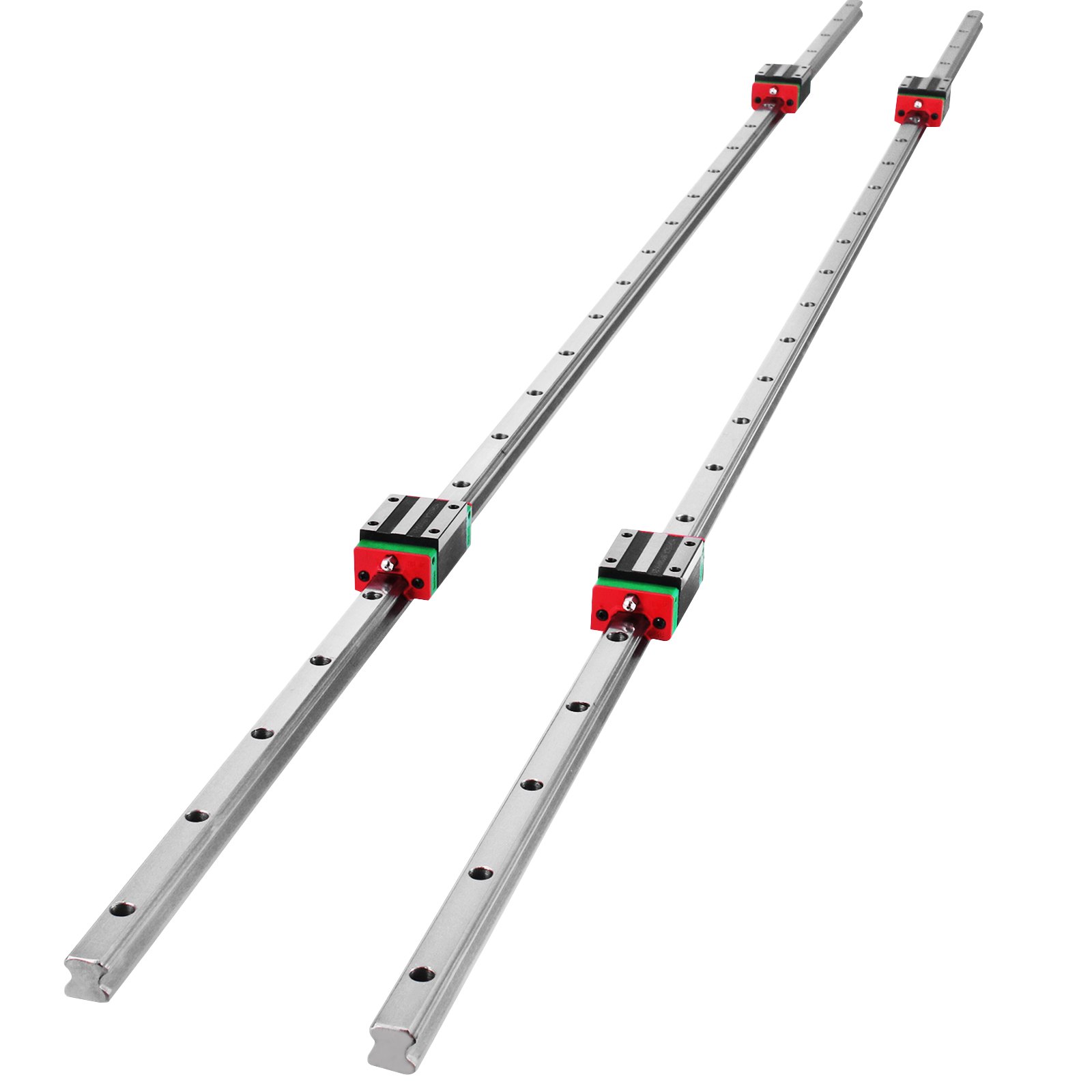 VEVOR linear rail hsr15 with red and green blocks on metal rails.