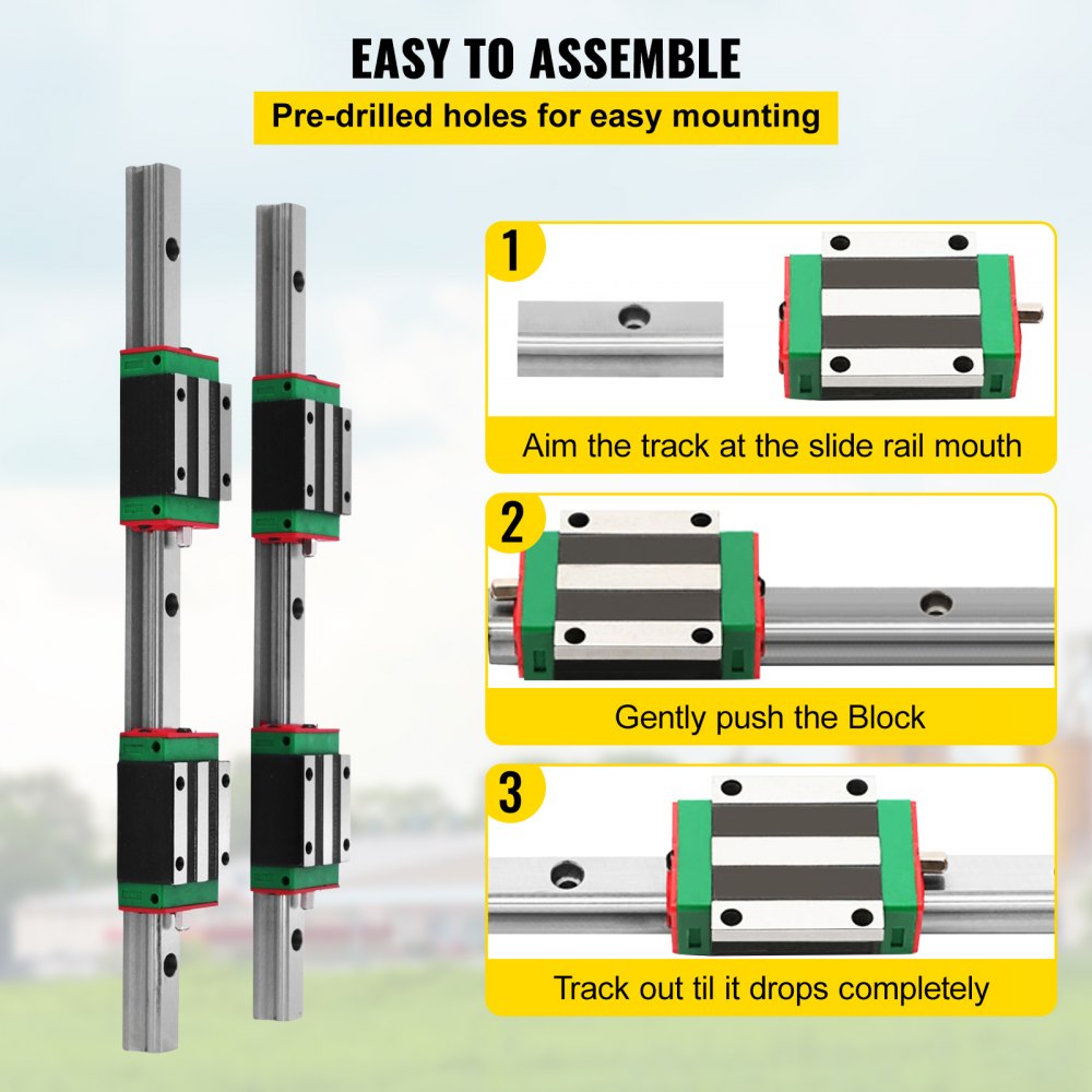 VEVOR Linear Rail 15-300mm 2X Linear Guideway Rail 4X Square Type Carriage Bearing Block Linear Rail Support for 15mm Slotted Bearings