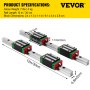 VEVOR Linear Rail 15-300mm 2X Linear Guideway Rail 4X Square Type Carriage Bearing Block Linear Rail Support for 15mm Slotted Bearings