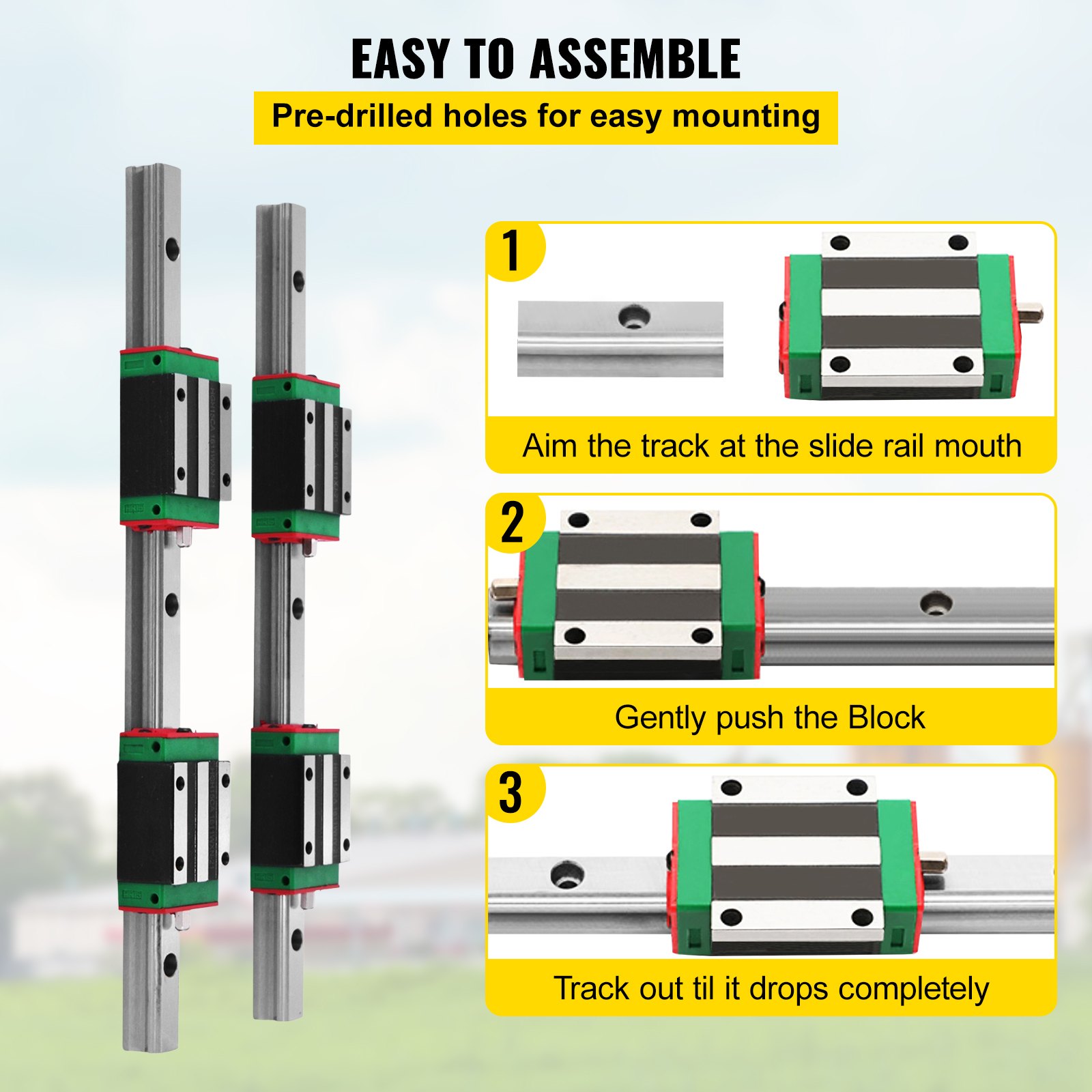VEVOR Linear Rail 15-300mm 2X Linear Guideway Rail 4X Square Type Carriage Bearing Block Linear Rail Support for 15mm Slotted Bearings
