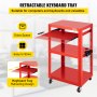 VEVOR Steel AV Cart, 27-41" Height Adjustable Media Cart with 19" x 14" Retracting Keyboard Tray, 24" x 18" Presentation Cart with 3 Shelves, 150 lbs Weight Capacity, Red