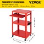 VEVOR Steel AV Cart, 27-41" Height Adjustable Media Cart with 19" x 14" Retracting Keyboard Tray, 24" x 18" Presentation Cart with 3 Shelves, 150 lbs Weight Capacity, Red