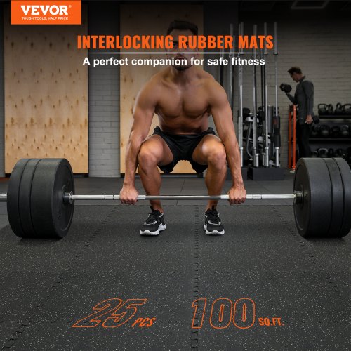 VEVOR 25 PCS 1/2 inch Thick Gym Floor Mats, 24" x 24" EVA Foam & Rubber Top Interlocking Workout Floor Mats with 100 sq.ft Coverage, Waterproof Exercise Puzzle Flooring for Gym, Home, Garage, Basement