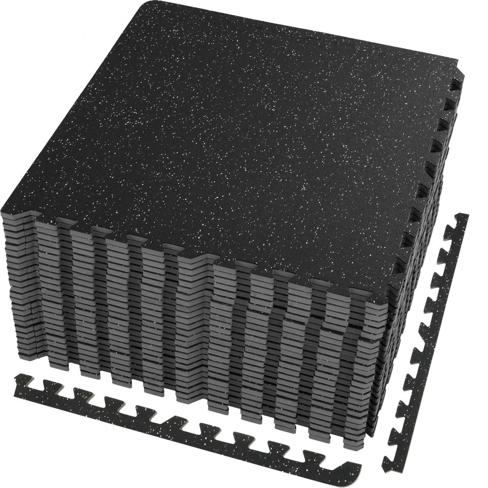 VEVOR 25 PCS 12.70 mm Thick Gym Floor Mats, 60.96 x 60.96 cm EVA Foam & Rubber Top Interlocking Workout Floor Mats with 9.29 m² Coverage, Waterproof Exercise Puzzle Flooring for Gym, Home, Garage, Basement