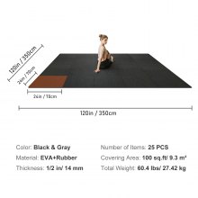 VEVOR 25 PCS 0.56 inch Thick Gym Floor Mats, 24" x 24" EVA Foam & Rubber Top Interlocking Workout Floor Mats with 100 sq.ft Coverage, Waterproof Exercise Puzzle Flooring for Gym, Home, Garage, Baseme