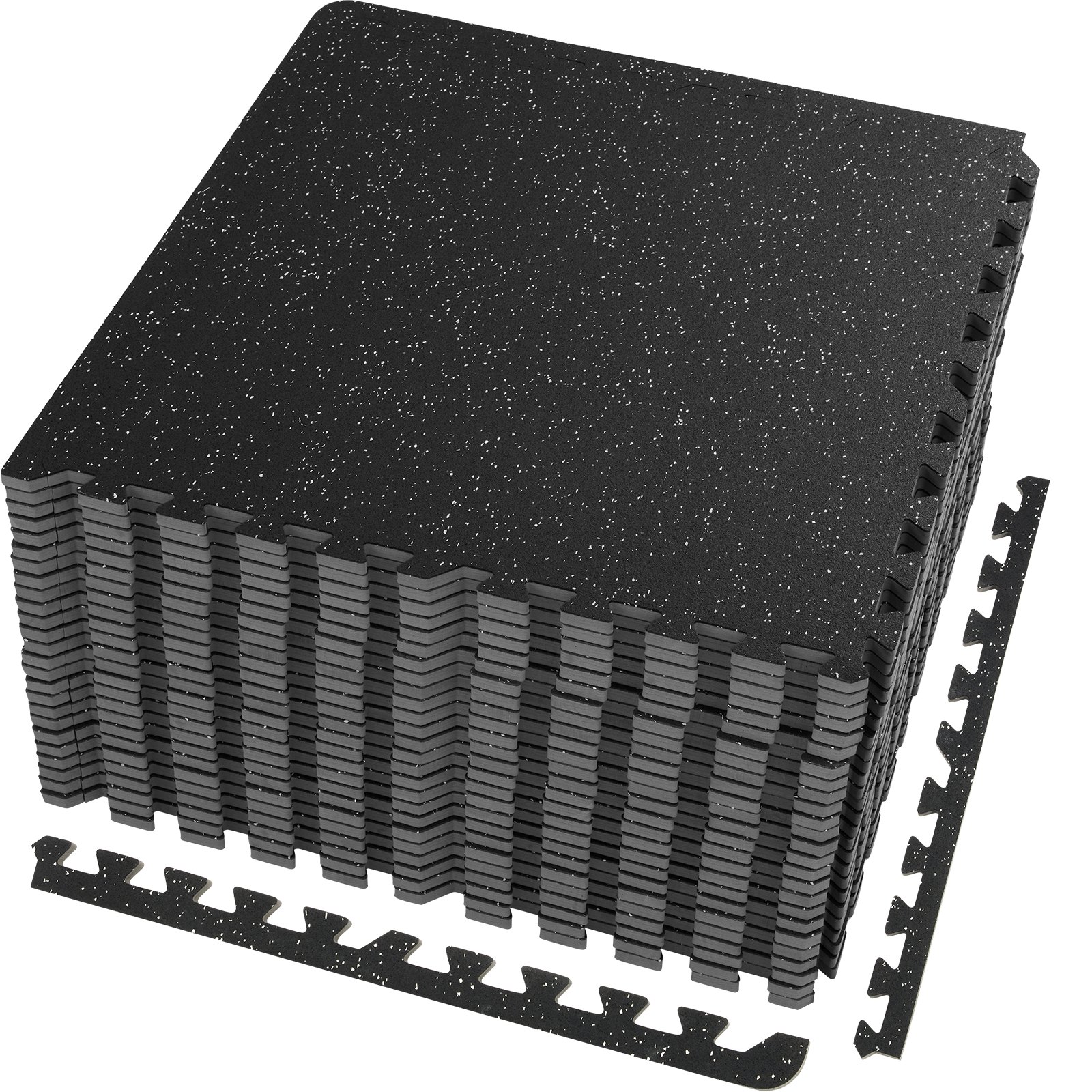 VEVOR 25 PCS 12.70 mm Thick Gym Floor Mats, 60.96 x 60.96 cm EVA Foam & Rubber Top Interlocking Workout Floor Mats with 9.29 m² Coverage, Waterproof Exercise Puzzle Flooring for Gym, Home, Garage, Basement