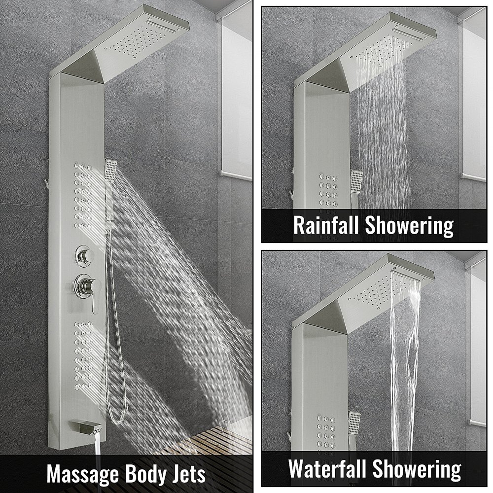 VEVOR 5 in 1 Shower Tower Panel fashion Stainless Steel with shower screen Bathroom electric shower (Silver Matte)
