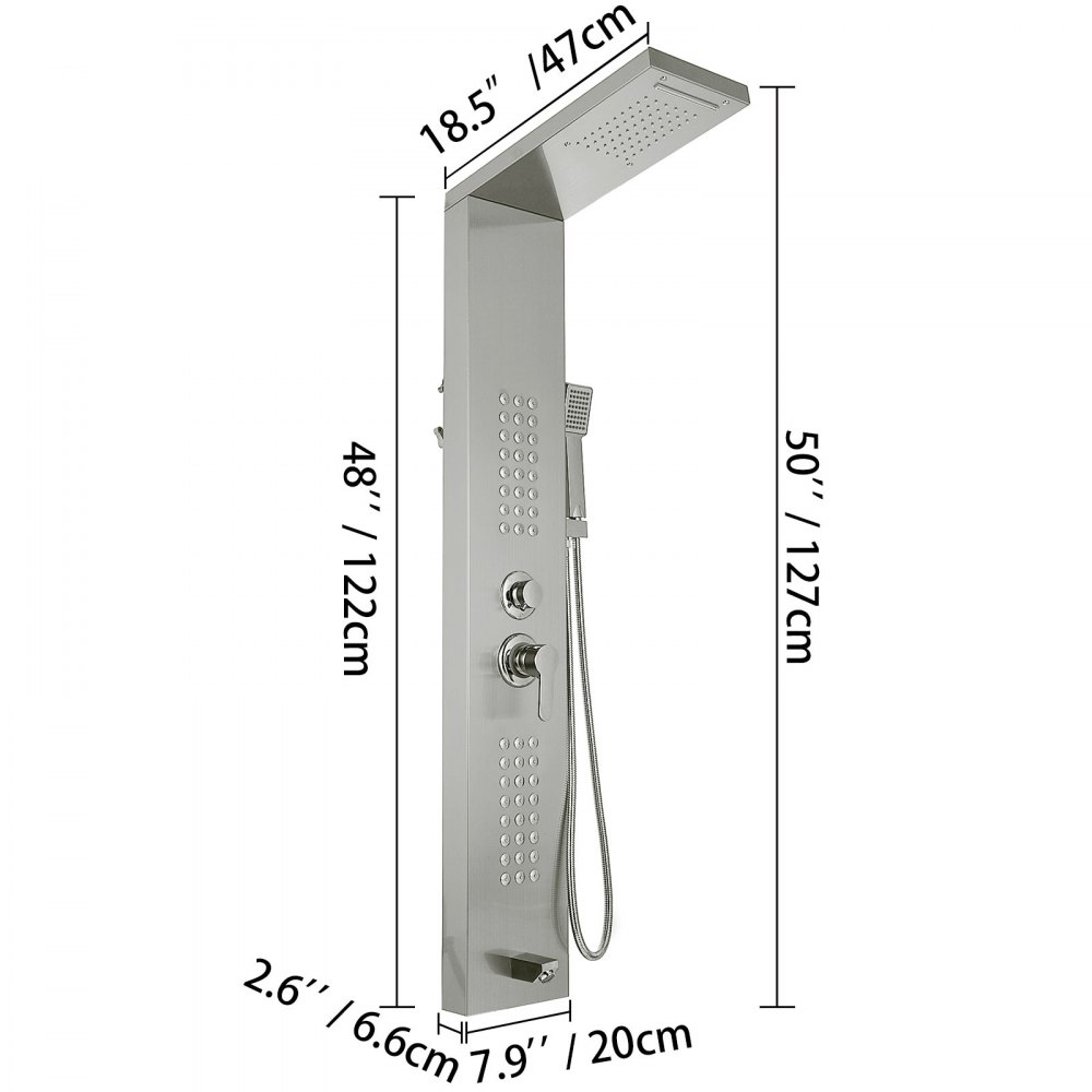 VEVOR 5 in 1 Shower Tower Panel fashion Stainless Steel with shower screen Bathroom electric shower (Silver Matte)