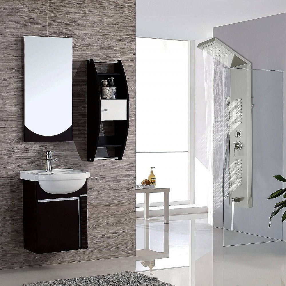 VEVOR 5 in1 Shower Panel Tower System Brushed Silver Stainless Steel Multi-Function Shower Panel with Spout Rainfall Waterfall Massage Jets Tub Spout Hand Shower for Home Hotel Resort Split Type