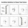 installation guide for VEVOR shower panel system with six steps and mounting illustrations