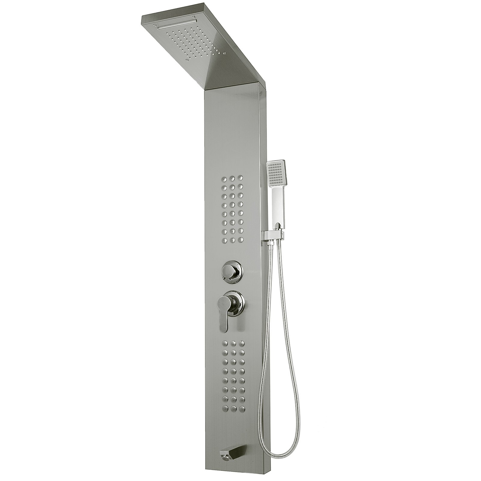 VEVOR 5 in1 Shower Panel Tower System Brushed Silver Stainless Steel Multi-Function Shower Panel with Spout Rainfall Waterfall Massage Jets Tub Spout Hand Shower for Home Hotel Resort Split Type