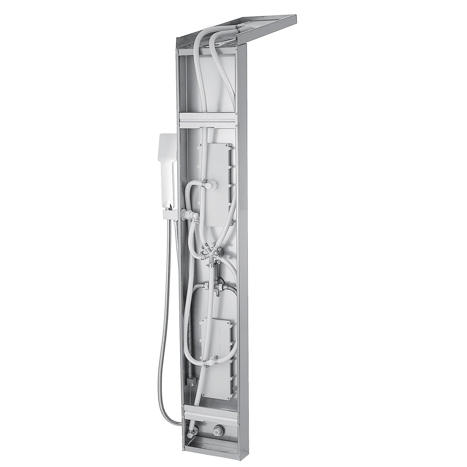 VEVOR 5 in1 Shower Panel Tower System Brushed Silver Stainless Steel Multi-Function Shower Panel with Spout Rainfall Waterfall Massage Jets Tub Spout Hand Shower for Home Hotel Resort Split Type