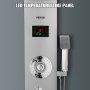 VEVOR 6 in 1 -suihkutornipaneeli ruostumattomasta teräksestä valmistettu LED-näyttö seinään kiinnitettävä suihkupaneeli järjestelmäpaneeli Sadevesihierontasuuttimet Vesiputous Kylpyhuoneen suihkutorni (hopeavärinen)