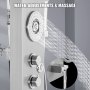 VEVOR 6 em 1 Painel de torre de chuveiro de aço inoxidável Display LED montado na parede Painel de sistema de chuveiro Jatos de massagem de chuva Torre de chuveiro de banheiro em cascata (cor prata)