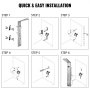 VEVOR 6 in 1 Shower Tower Panel Stainless Steel LED Display Wall Mounted Shower Panel System Panel Rainfall Massage Jets Waterfall Bathroom Shower Tower (Silver Color)