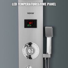 VEVOR 6 i 1 brusetårnspanel i rustfrit stål LED-skærm Vægmonteret brusepanelsystempanel Regnmassagestråler Vandfaldsbadeværelse brusetårn (sølvfarve)