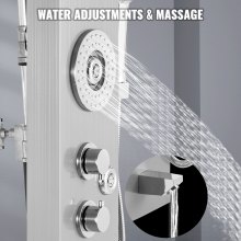 Panel sprchové věže VEVOR 6 v 1 Nerezová ocel LED displej Nástěnný systém sprchových panelů Dešťové masážní trysky Vodopád Koupelnová sprchová věž (stříbrná barva)