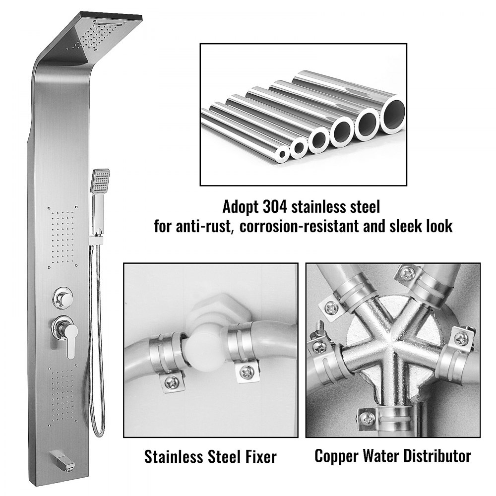 5 In 1 Shower Column Tower Panel With Twin Heads Reinforced Waterfall Bathroom