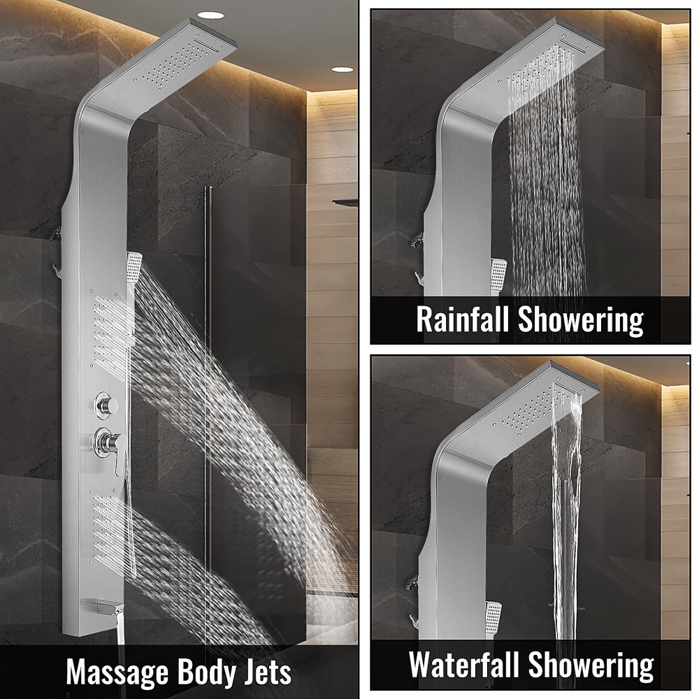 5 In 1 Shower Column Tower Panel With Twin Heads Reinforced Waterfall Bathroom