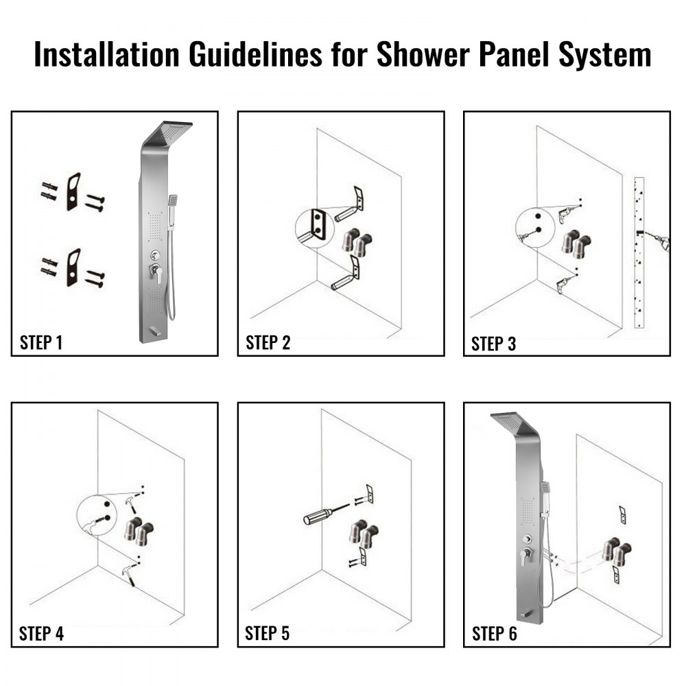 5 In 1 Shower Column Tower Panel With Twin Heads Reinforced Waterfall Bathroom