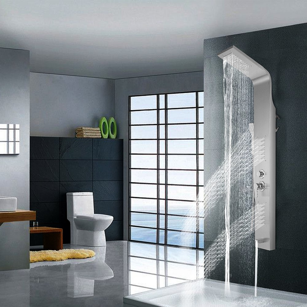 5 In 1 Shower Column Tower Panel With Twin Heads Reinforced Waterfall Bathroom