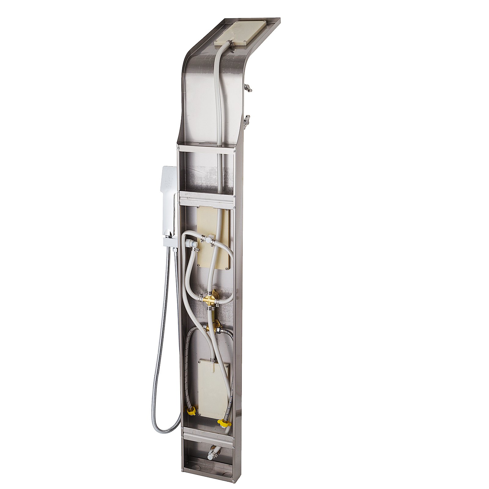 VEVOR Sistema de torre de panel 5 en 1 de acero inoxidable, multifunción, cascada, chorros de masaje, boquilla para bañera, ducha de mano para el hogar, hotel, resort, unitario, plata cepillada