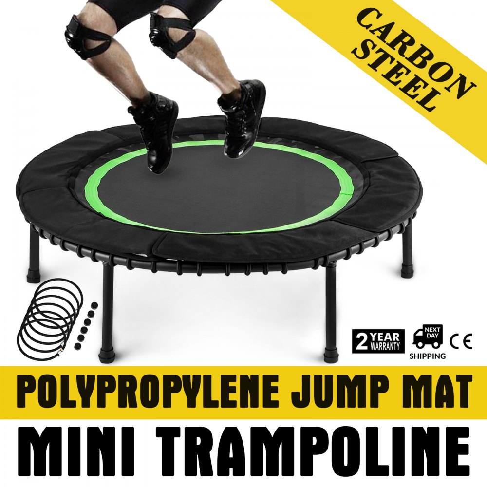 VEVOR 40" Fitness Trampoline 330lbs Holding Capacity Portable Exercise Trampoline with Latex Rubber Bungees Elastic Jump Mat Bungee Rebounder Mini Trampoline, Black