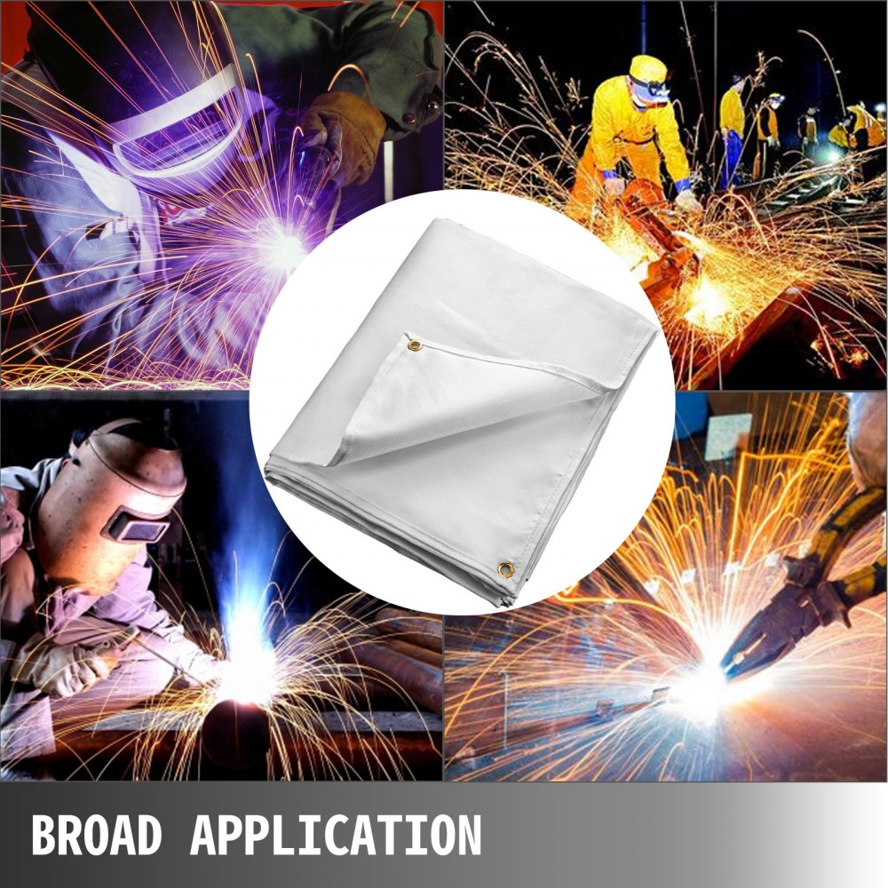 VEVOR welding blanket with sparks and welders in safety gear. broad application.