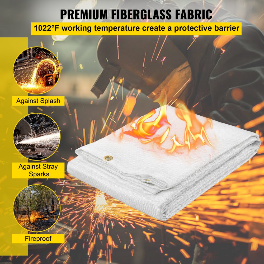 VEVOR Fire Blankets, 2 Pack Welding Blankets, 6\' x 10\' Fire Suppression Blanket, 1022 °F Flame Retardant Blanket, White Fire Emergency Blankets, Fiberglass Fire Retardant Blanket with 8 Brass Gromme