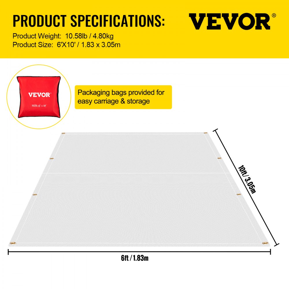 VEVOR Fire Blankets, 2 Pack Welding Blankets, 6\' x 10\' Fire Suppression Blanket, 1022 °F Flame Retardant Blanket, White Fire Emergency Blankets, Fiberglass Fire Retardant Blanket with 8 Brass Gromme