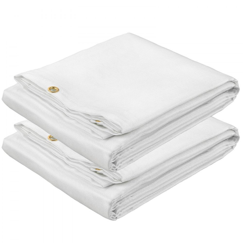 VEVOR Fire Blankets, 2 Pack Welding Blankets, 6\' x 10\' Fire Suppression Blanket, 1022 °F Flame Retardant Blanket, White Fire Emergency Blankets, Fiberglass Fire Retardant Blanket with 8 Brass Gromme