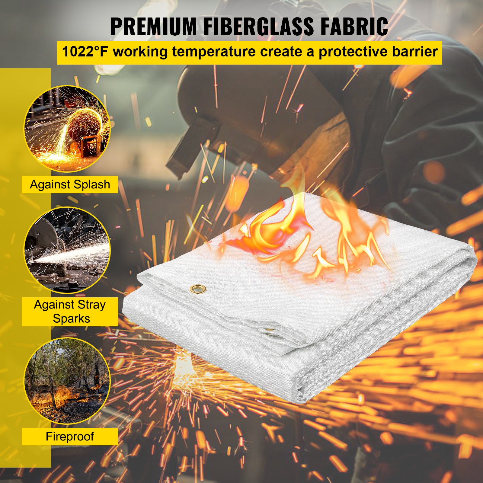 VEVOR Fire Blankets, 2 Pack Welding Blankets, 6\' x 10\' Fire Suppression Blanket, 1022 °F Flame Retardant Blanket, White Fire Emergency Blankets, Fiberglass Fire Retardant Blanket with 8 Brass Gromme