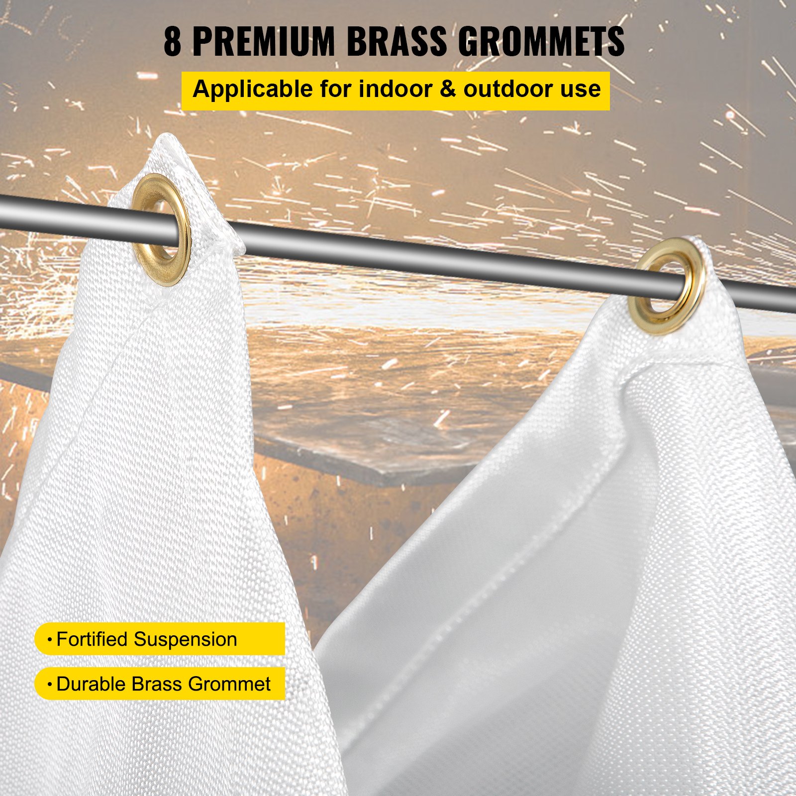 VEVOR Fire Blankets, 2 Pack Welding Blankets, 6\' x 10\' Fire Suppression Blanket, 1022 °F Flame Retardant Blanket, White Fire Emergency Blankets, Fiberglass Fire Retardant Blanket with 8 Brass Gromme